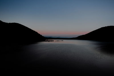 Scenic view of sea against clear sky at sunset