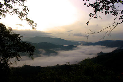 Scenic view of mountains during sunset