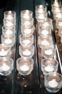 High angle view of wine glasses