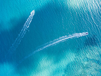 High angle view of sailboat in sea