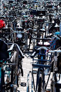 Low angle view of bicycles parked