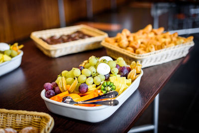 High angle view of fruits in bowl on table