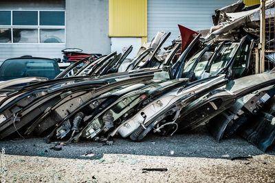 View of abandoned car in garage
