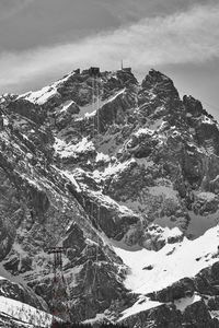 Aerial view of snowcapped mountains against sky