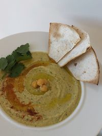 High angle view of breakfast served on table