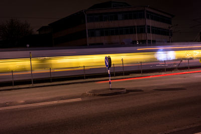 Light trails on road at night