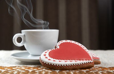 Close-up of coffee cup on table