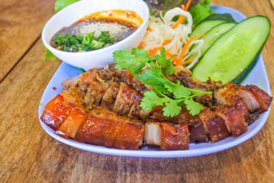 High angle view of meal served in plate