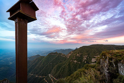 Scenic view of mountains against sky during sunset