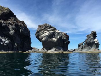 Rocks in sea against sky