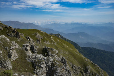 Scenic view of rocky mountains against sky