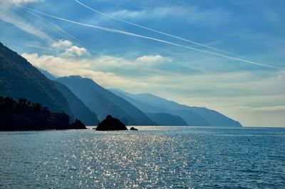 Scenic view of mountains against cloudy sky