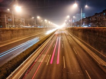 Light trails on street at night