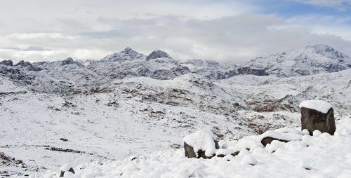 Scenic view of snowcapped mountains against sky