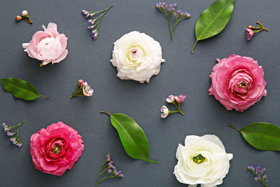 High angle view of pink roses