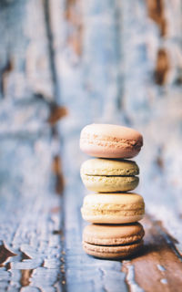 Macarons on wooden background