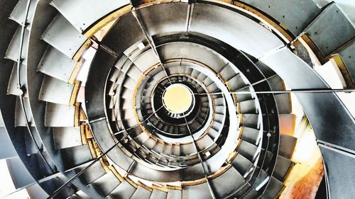 Directly above shot of spiral staircases in building