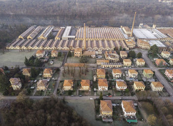 High angle view of buildings in city