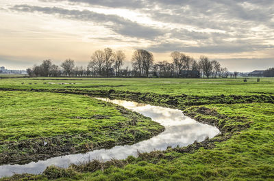 Curving ditch in a dutch polder landscape