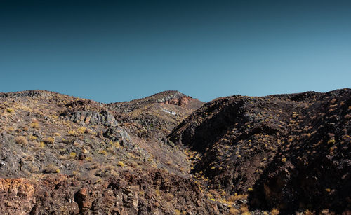 Scenic view of rocky mountains against clear sky