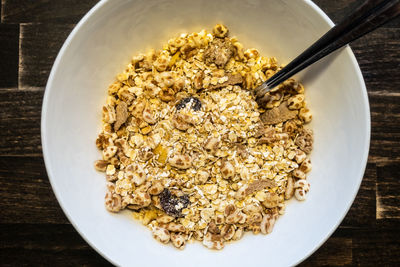 High angle view of breakfast on table