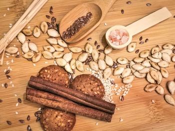 High angle view of bread on cutting board