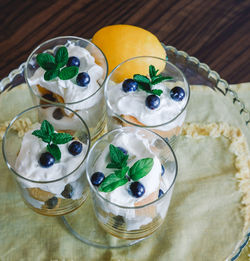 High angle view of dessert on table