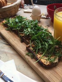 High angle view of vegetables in glass on table