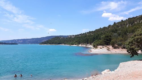 Scenic view of sea against blue sky