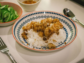 High angle view of meal served in plate