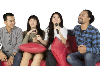 Group of people against white background