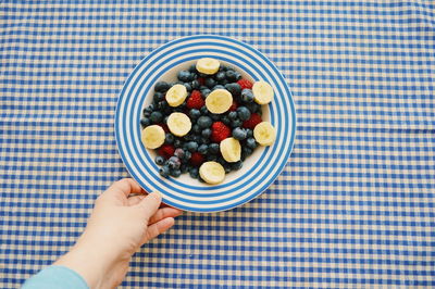 High angle view of person holding breakfast