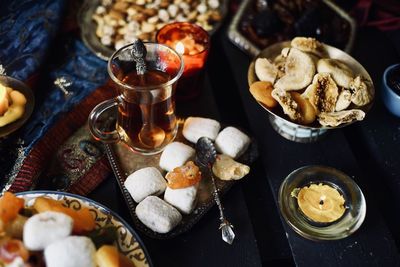 High angle view of food on table