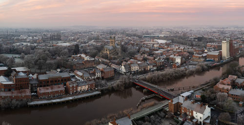 High angle view of buildings in city