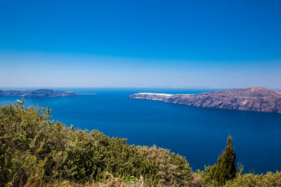 Aegean sea seen from the walking trail number 9 which connects the cities of fira and oia