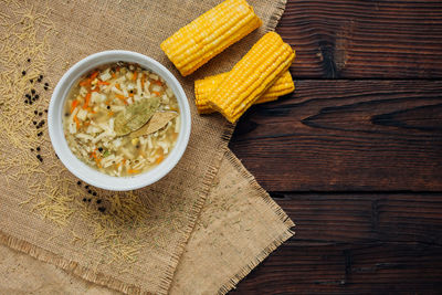 High angle view of food on table
