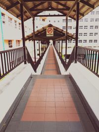 View of empty railway bridge against buildings