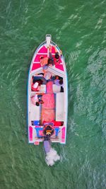 High angle view of pink floating on water