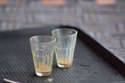 Close-up of tea glass on table