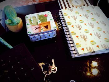 High angle view of laptop on table