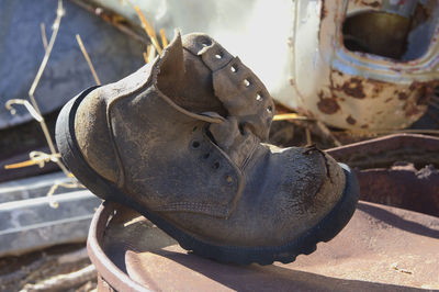 High angle view of abandoned shoes