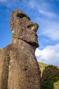 Low angle view of statue against sky