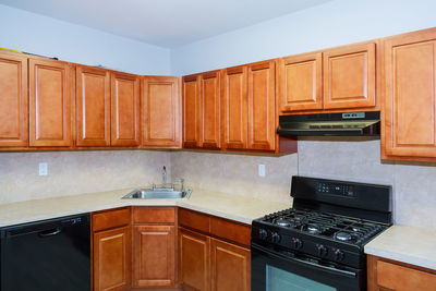 Wooden cabinets in kitchen