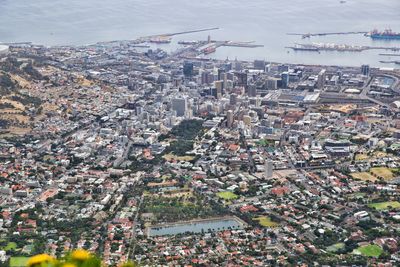 High angle shot of townscape against sky