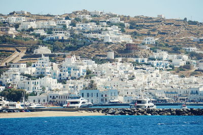 Aerial view of town by sea