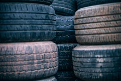 Full frame shot of stacked tires