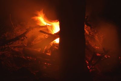 Close-up of fire in the dark