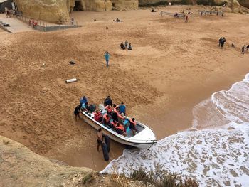 High angle view of people at beach