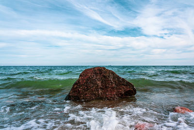 A rock in the baltic sea on the beach of damp.