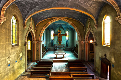 High angle view of church interior